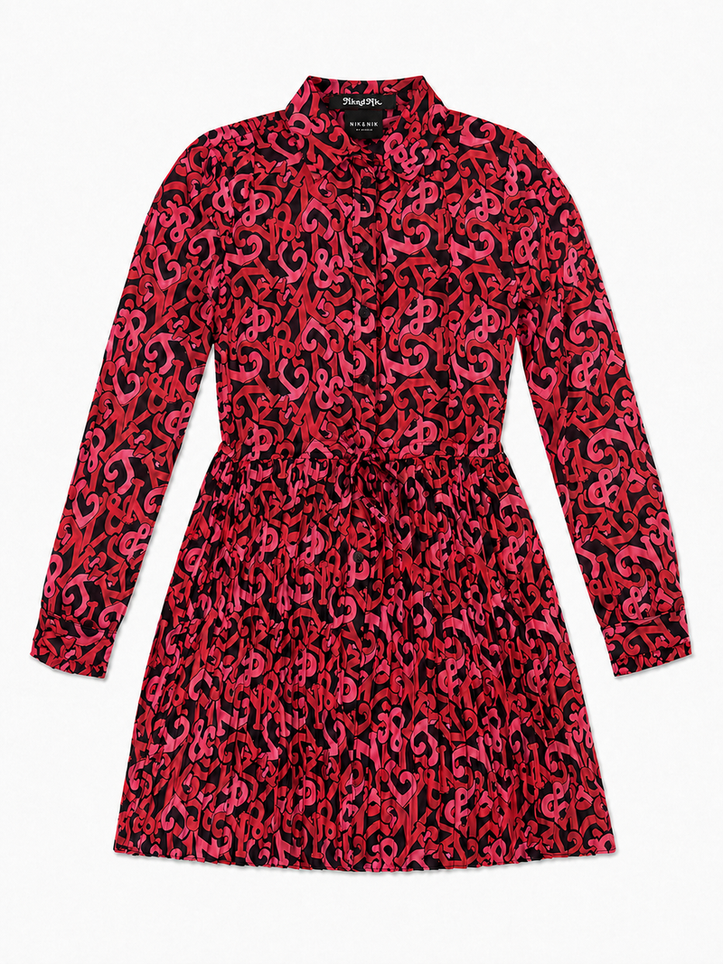Nik & Nik Ilona Logo Dress - Black / Cardinal Red / Fruit Pave