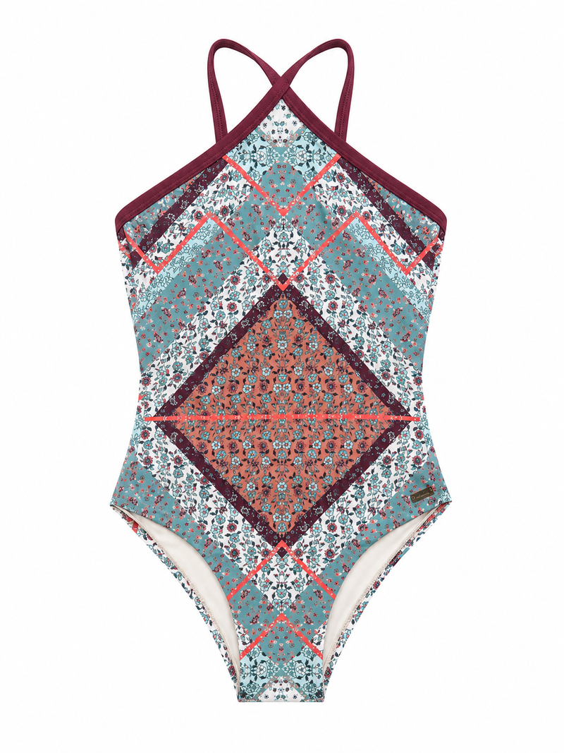 O’Neill PW Print Halter Swimsuit - White / Blue