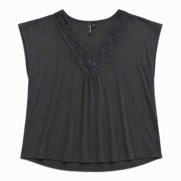 Vero Moda VMSafa V-hals Kanten Top - Asphalt