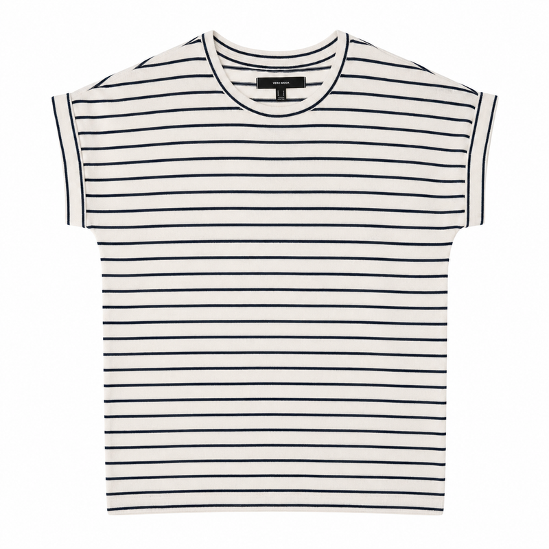 Vero Moda VMBrian Neck SS Pullover - Snow White w/ Black